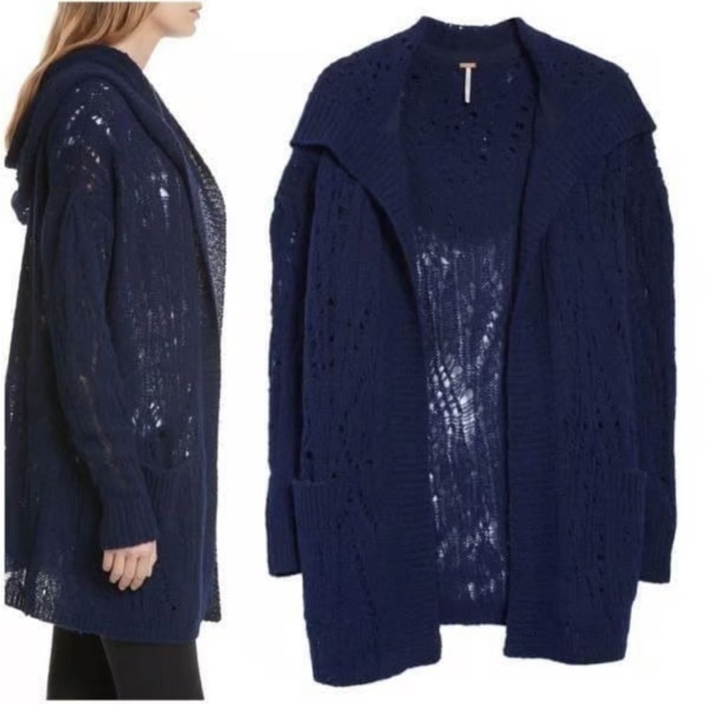 Free People Lemon Drop Alpaca Hooded Oversized Cardigan Sweater Size S Bohemian